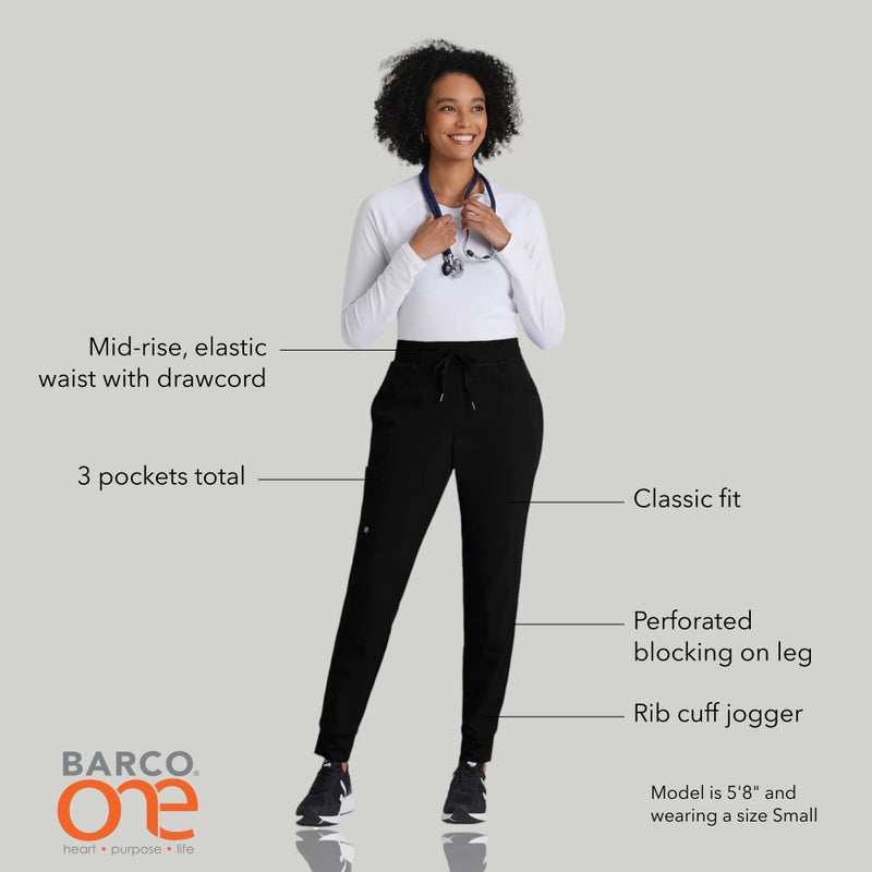 BARCO One Boost Classic Fit Scrub Jogger for Women â€“ Black, 3-Pocket Mid-Rise Pants w/ 360 Spandex Stretch, Moisture Wicking, Anti-Static and Quick-Shed â€“ Large, Regular Fit - Image 4